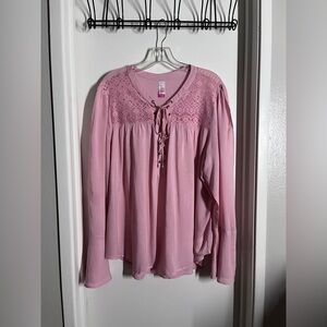 Adorable Pink Lace Detail Women's Top